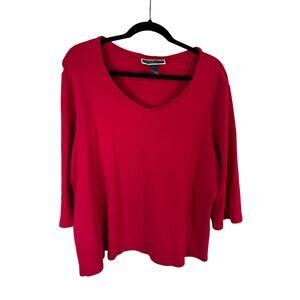 Karen Scott Plus Size 2x Red 100% Cotton 3/4 Sleeve Scoop-Neck Top basic staple